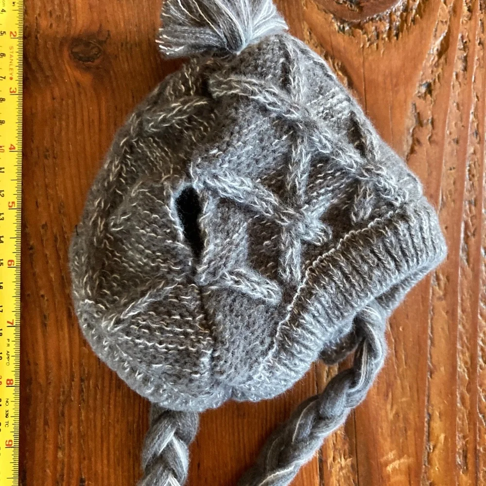 Dog Pom Pom Knit Hat, Size Small, Grey and White